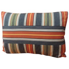 Vintage French Provincial Orange and Blue Linen Stripes Decorative Lumbar Pillow