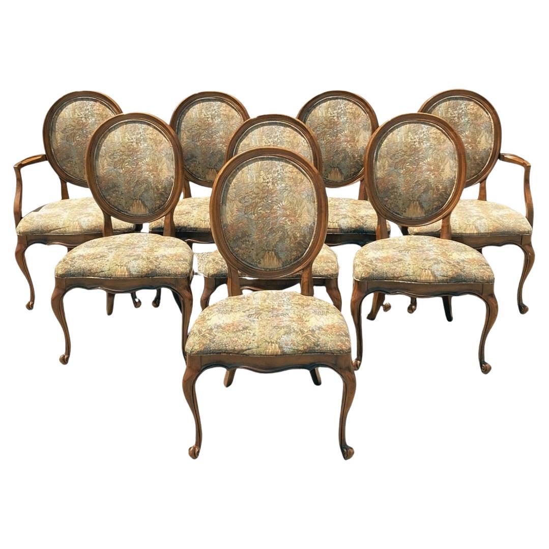 Sedie da pranzo imbottite con schienale a palloncino ovale della provincia francese vintage - Set di 8 sedie in vendita