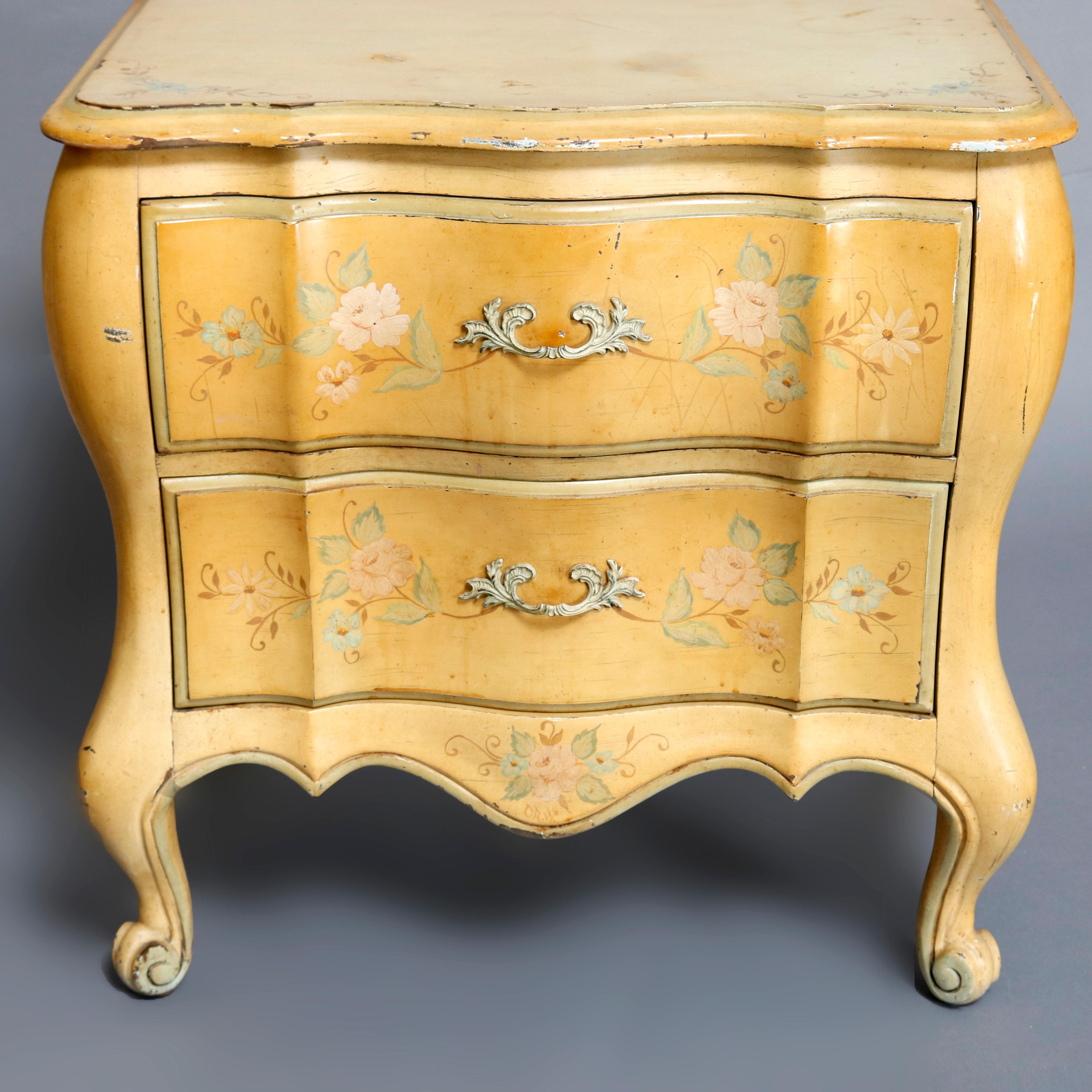 American French Provincial Paint Decorated 2-Drawer Side Stands by White, 20th Century For Sale