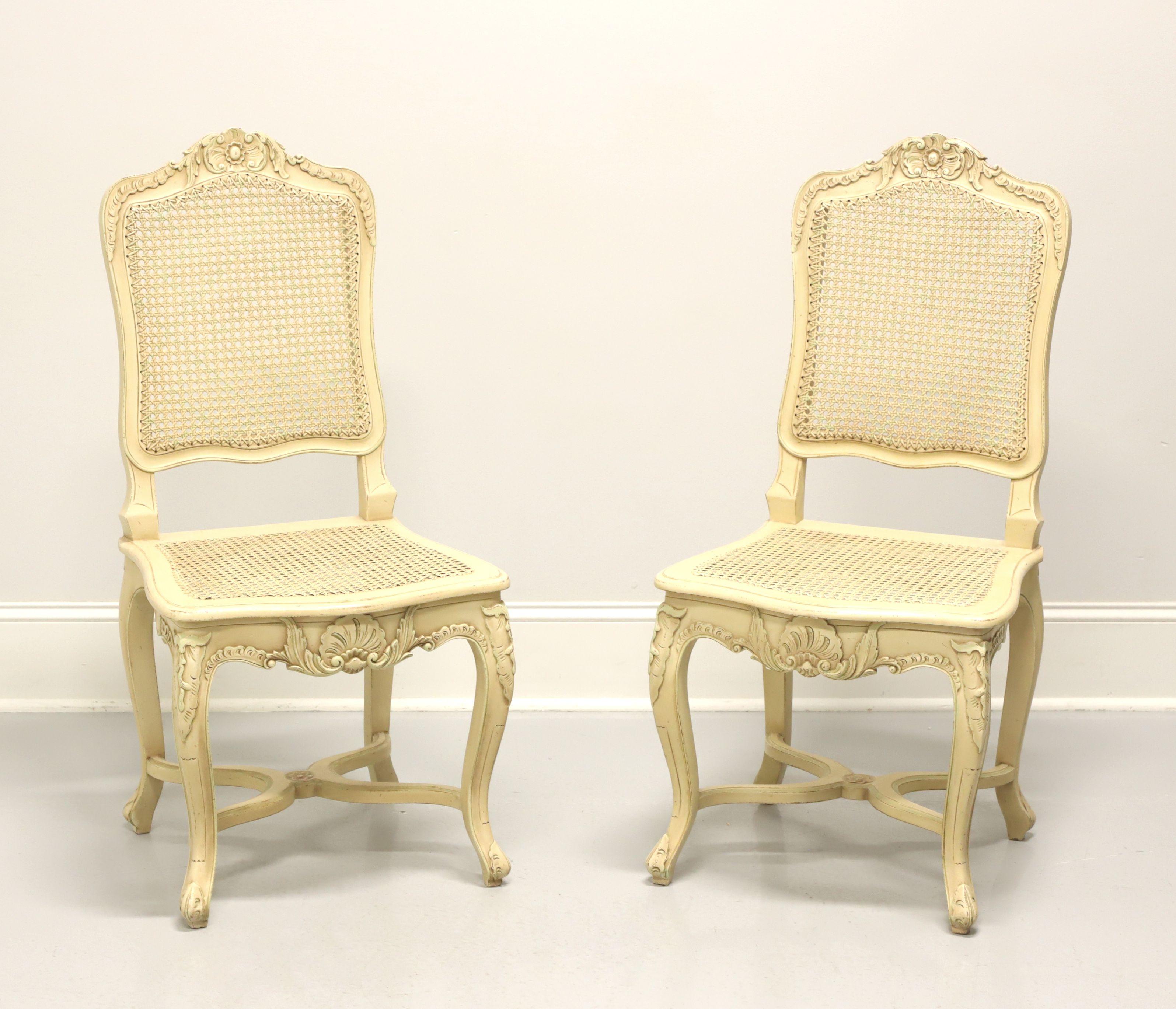 Vintage French Provincial Painted Caned Dining Side Chairs - Pair 5