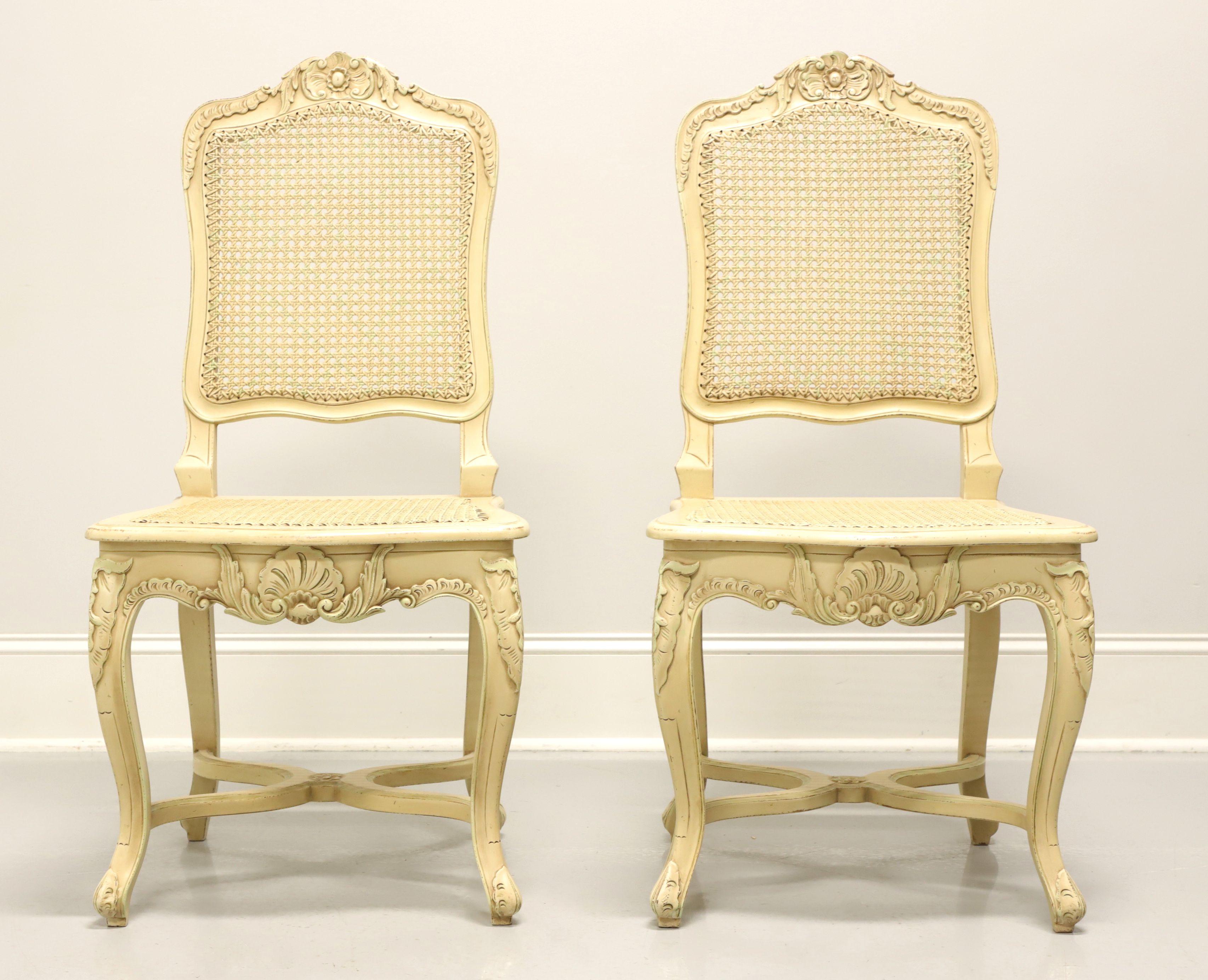 American Vintage French Provincial Painted Caned Dining Side Chairs - Pair