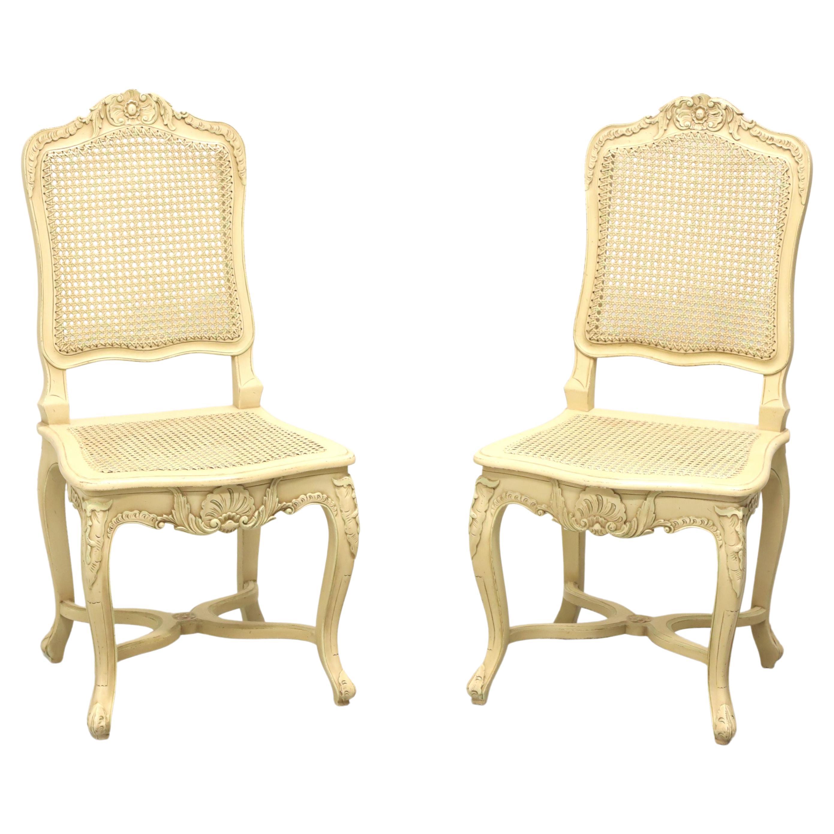Vintage French Provincial Painted Caned Dining Side Chairs - Pair