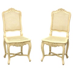 Vintage French Provincial Painted Caned Dining Side Chairs - Pair