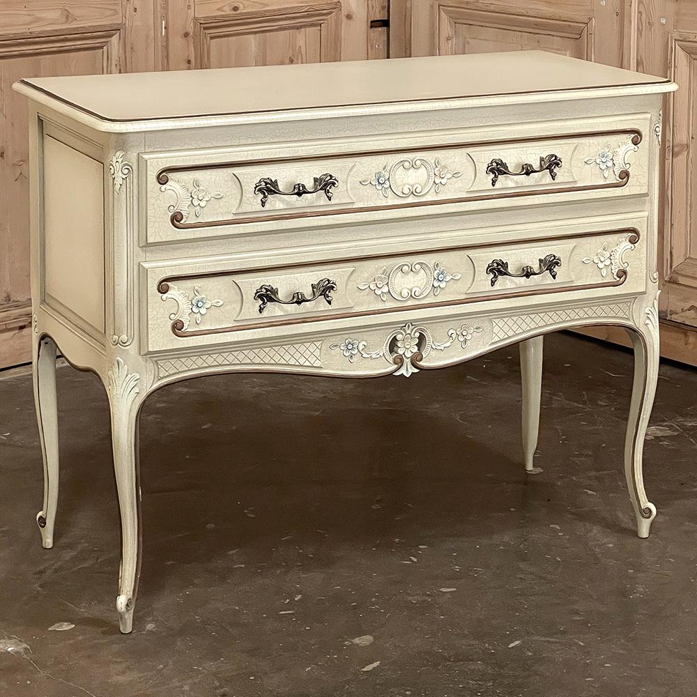 Hand-Carved Vintage French Provincial Painted Commode For Sale