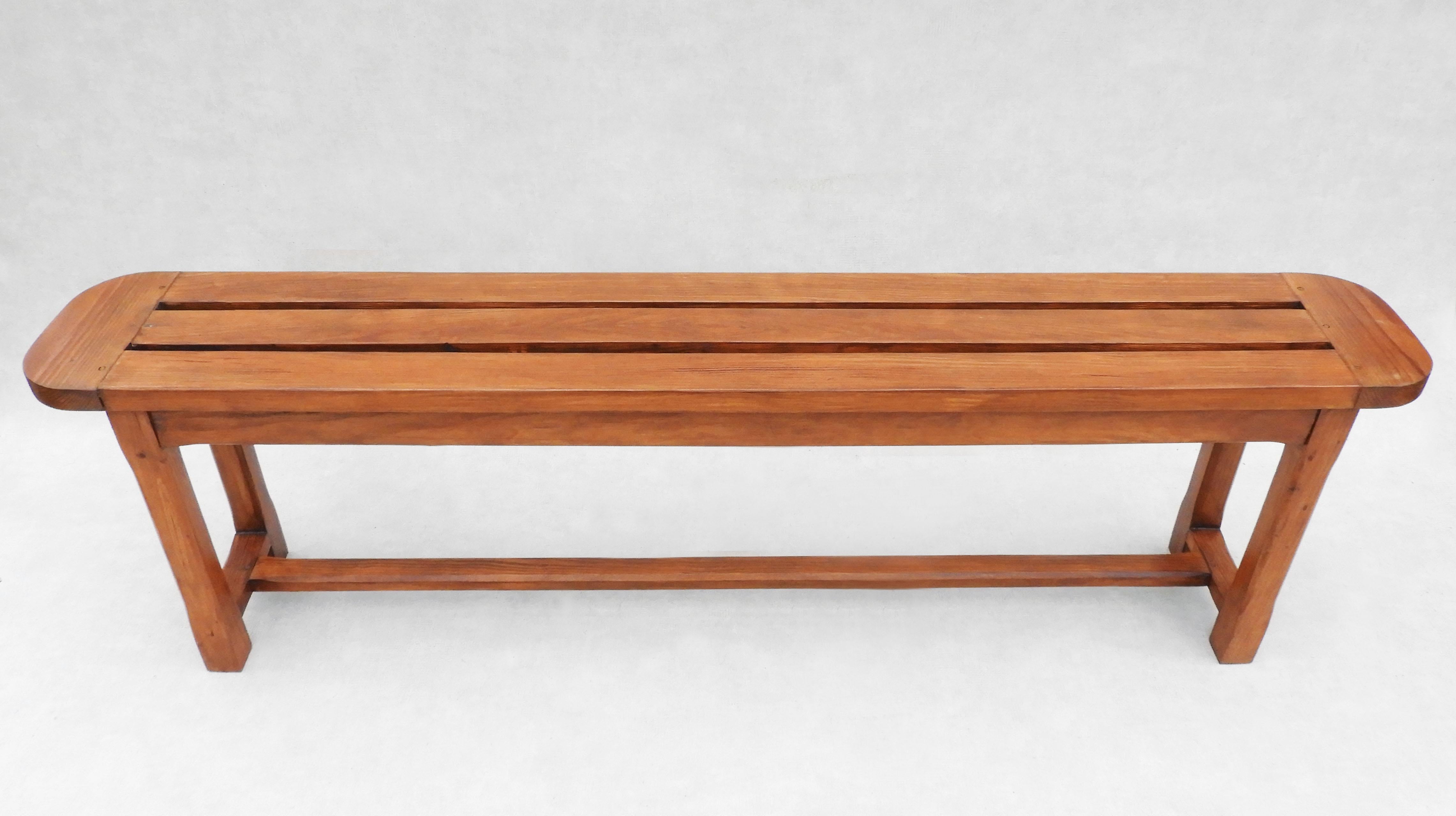 Vintage French Provincial Slatted Pine Bench Seating For Sale 3