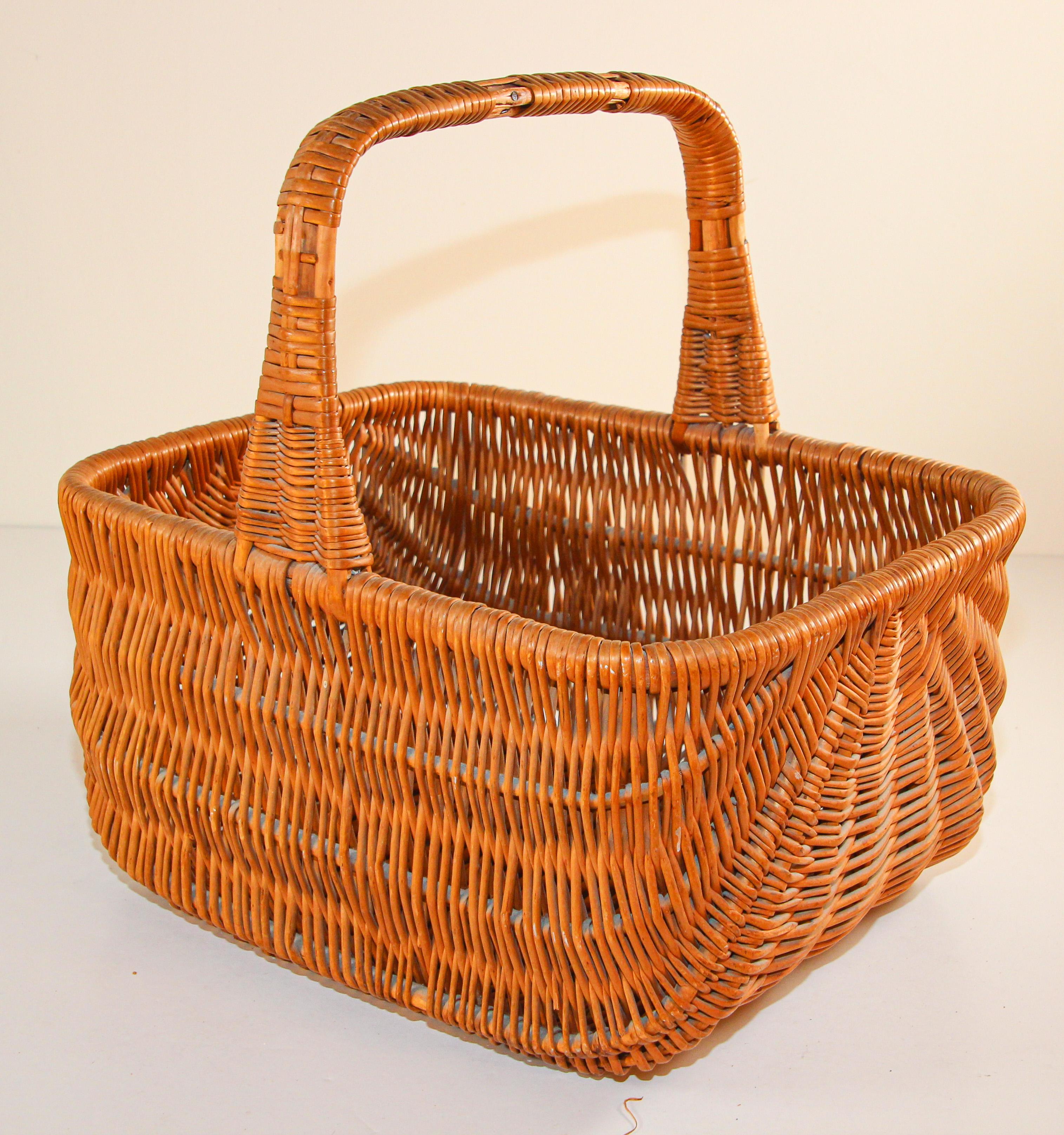 Panier de pique-nique vintage en rotin, années 1950, France.
Panier à provisions en rotin à poignée, de style Mid-Century Modern vintage French Provincial, fabriqué en rotin tressé.
L'état vintage est très bon avec des signes mineurs d'âge et