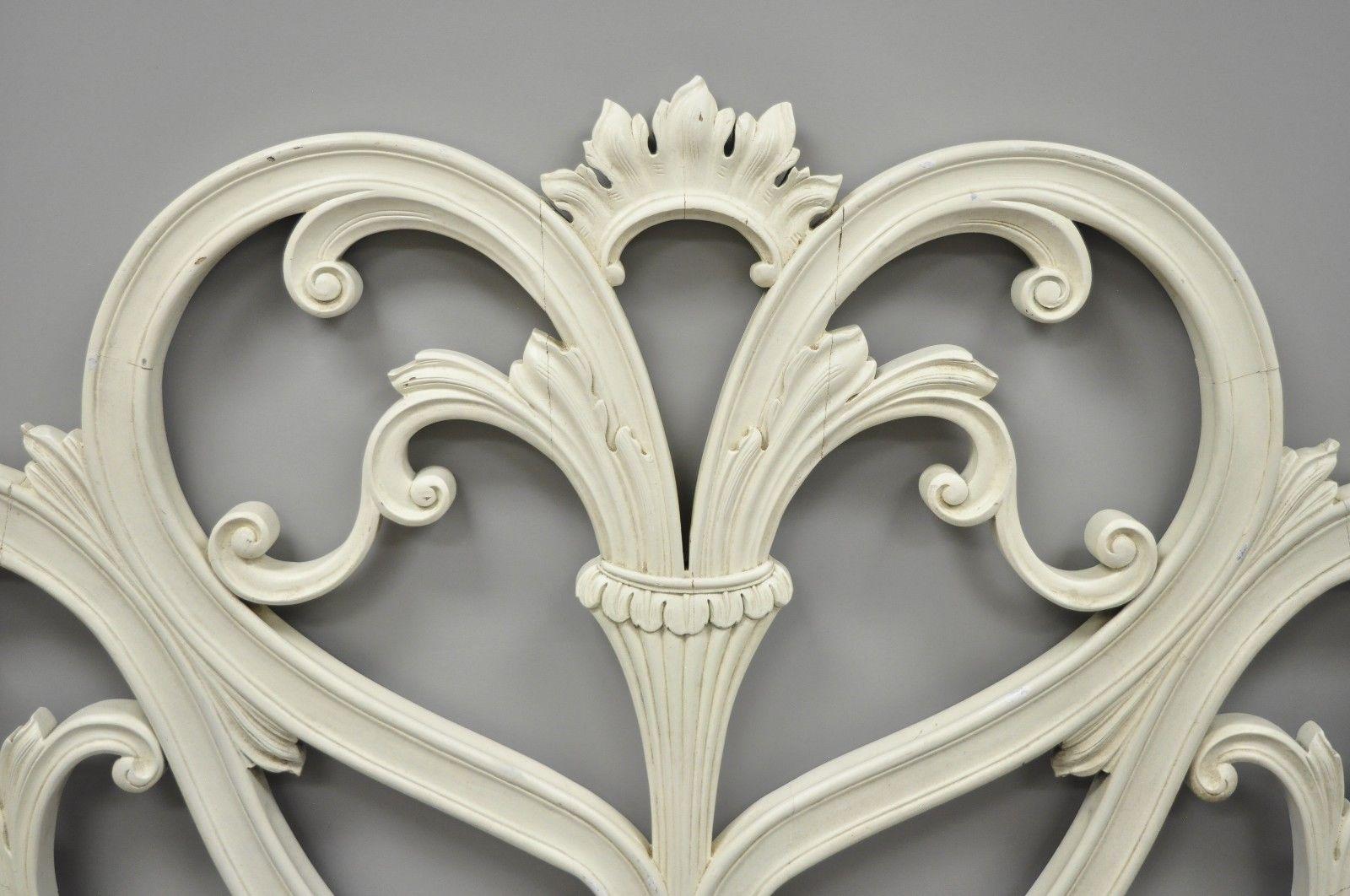 Vintage French Provincial Rococo Carved Wood King-Size Shabby Chic Headboard Bed 3