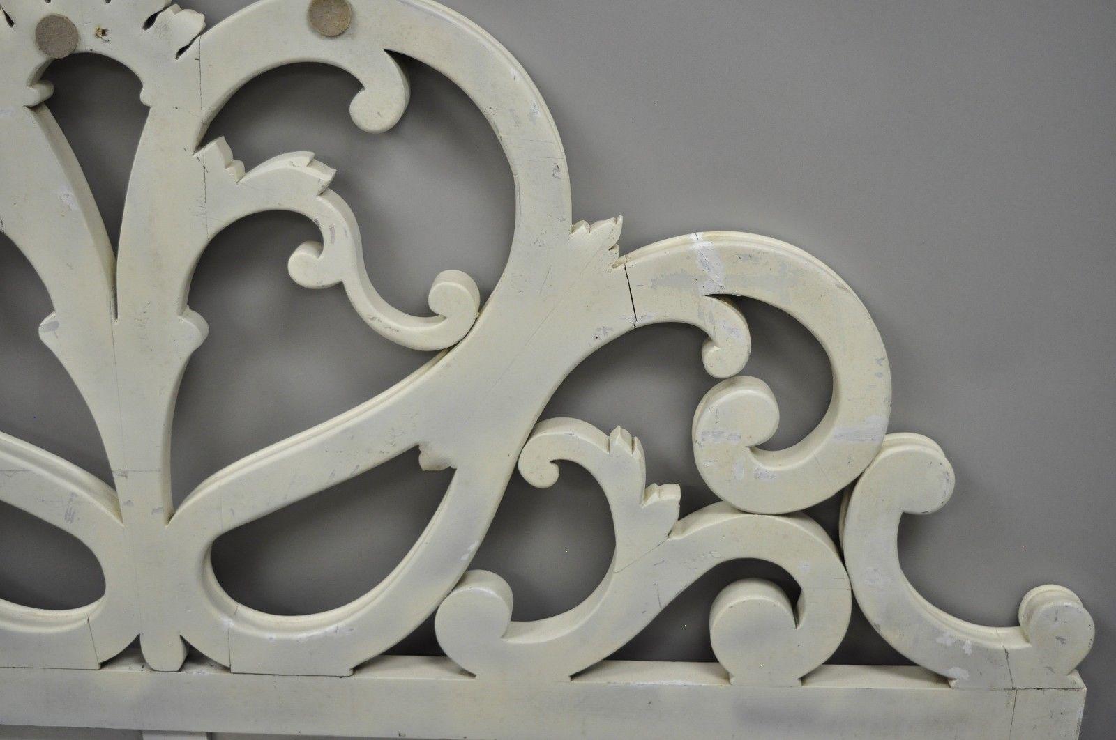 Vintage French Provincial Rococo Carved Wood King-Size Shabby Chic Headboard Bed 4