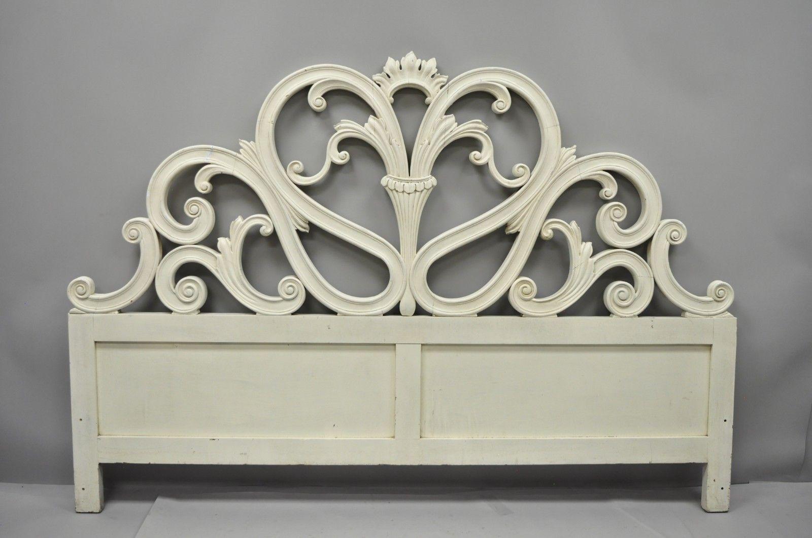 Vintage French Provincial Rococo Carved Wood King-Size Shabby Chic Headboard Bed 5