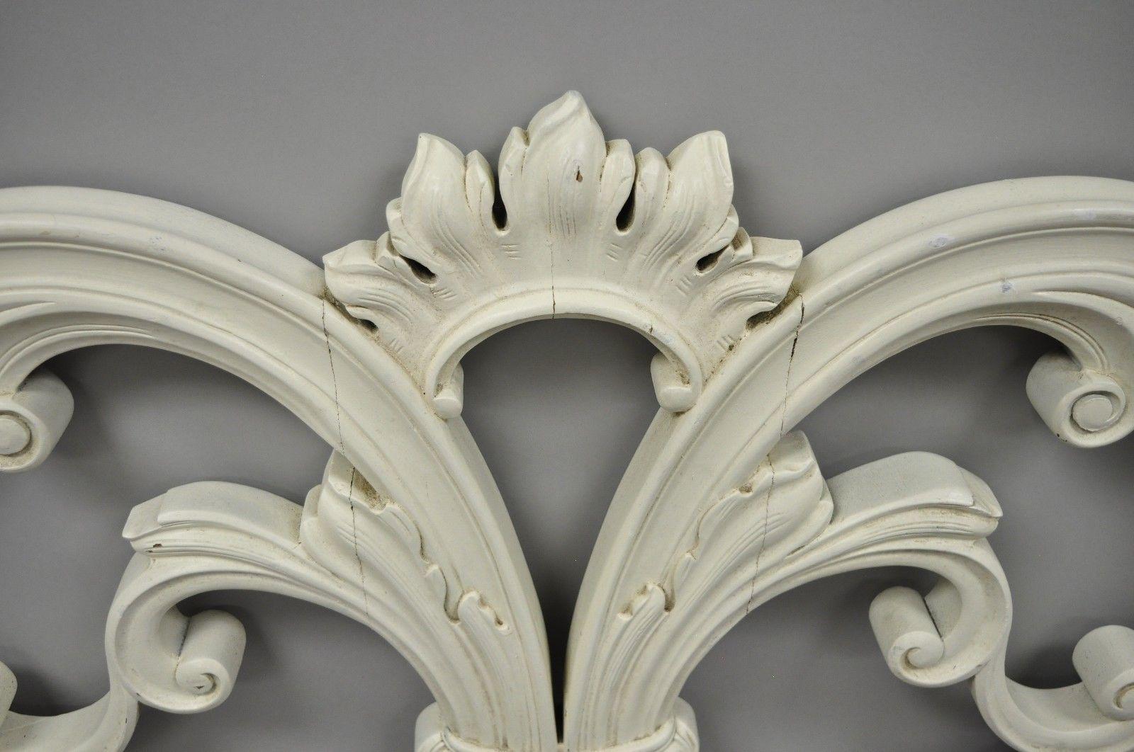 20th Century Vintage French Provincial Rococo Carved Wood King-Size Shabby Chic Headboard Bed