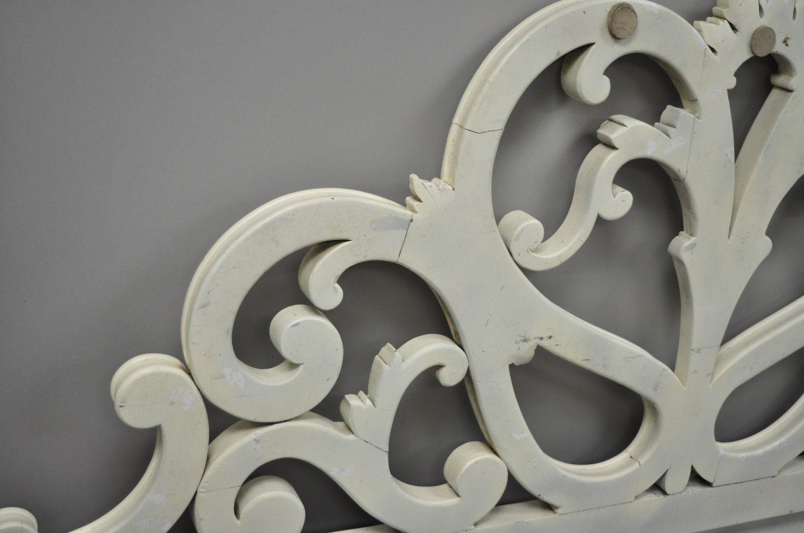 Vintage French Provincial Rococo Carved Wood King-Size Shabby Chic Headboard Bed 2
