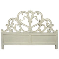 Retro French Provincial Rococo Carved Wood King-Size Shabby Chic Headboard Bed