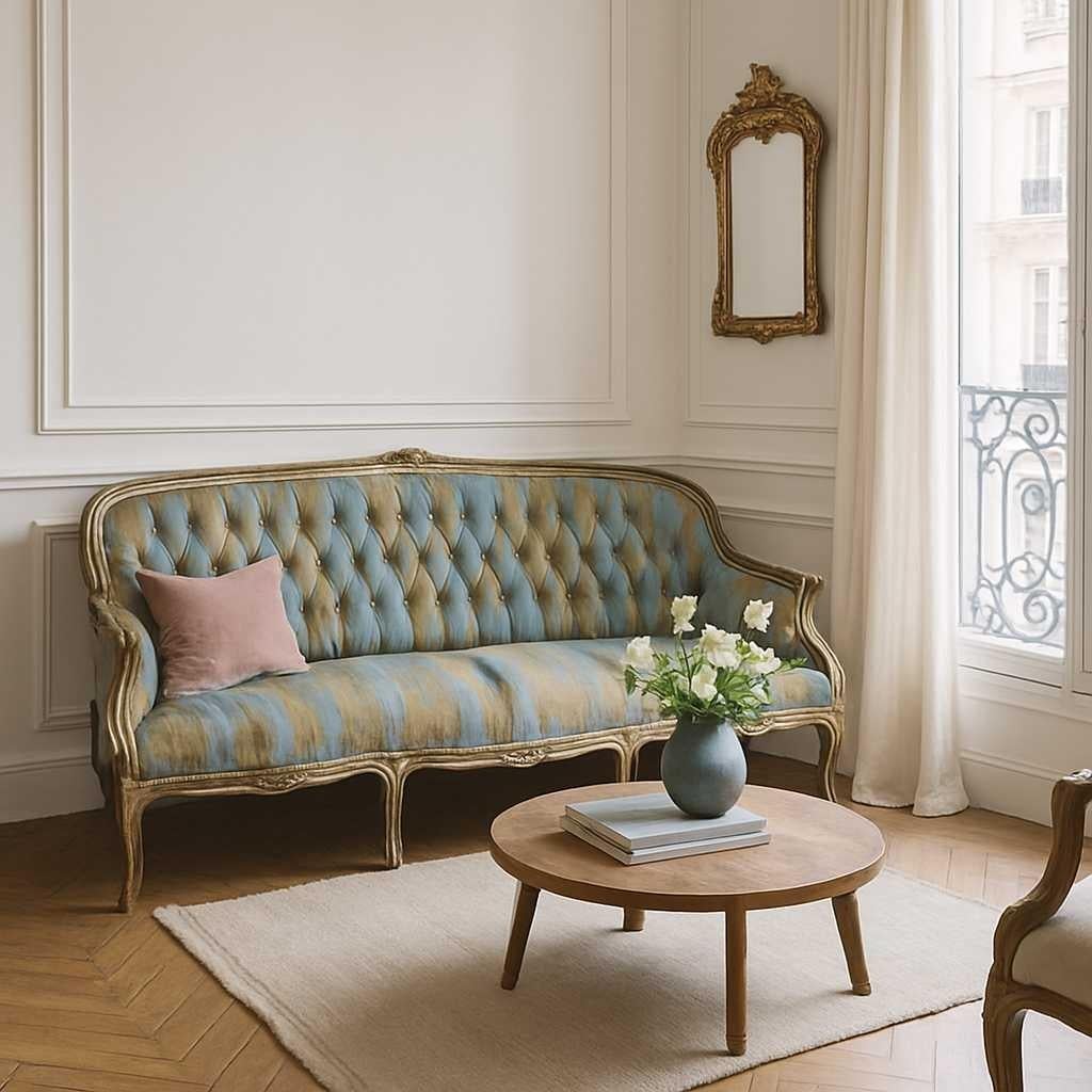 Vintage French Provincial Rococo Revival Settee, Circa 1950s, Tufted Back in vendita 6