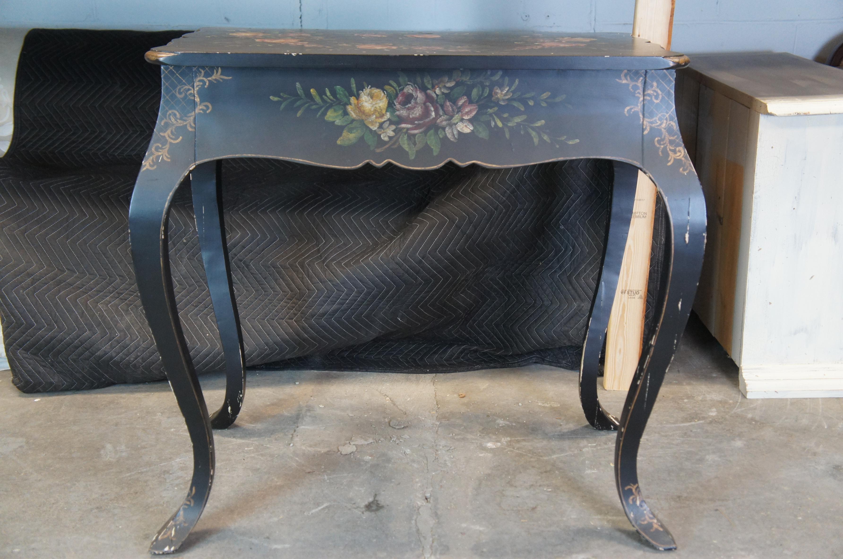 Vintage French Provincial Serpentine Tole Painted Entry Console Sofa Table 3