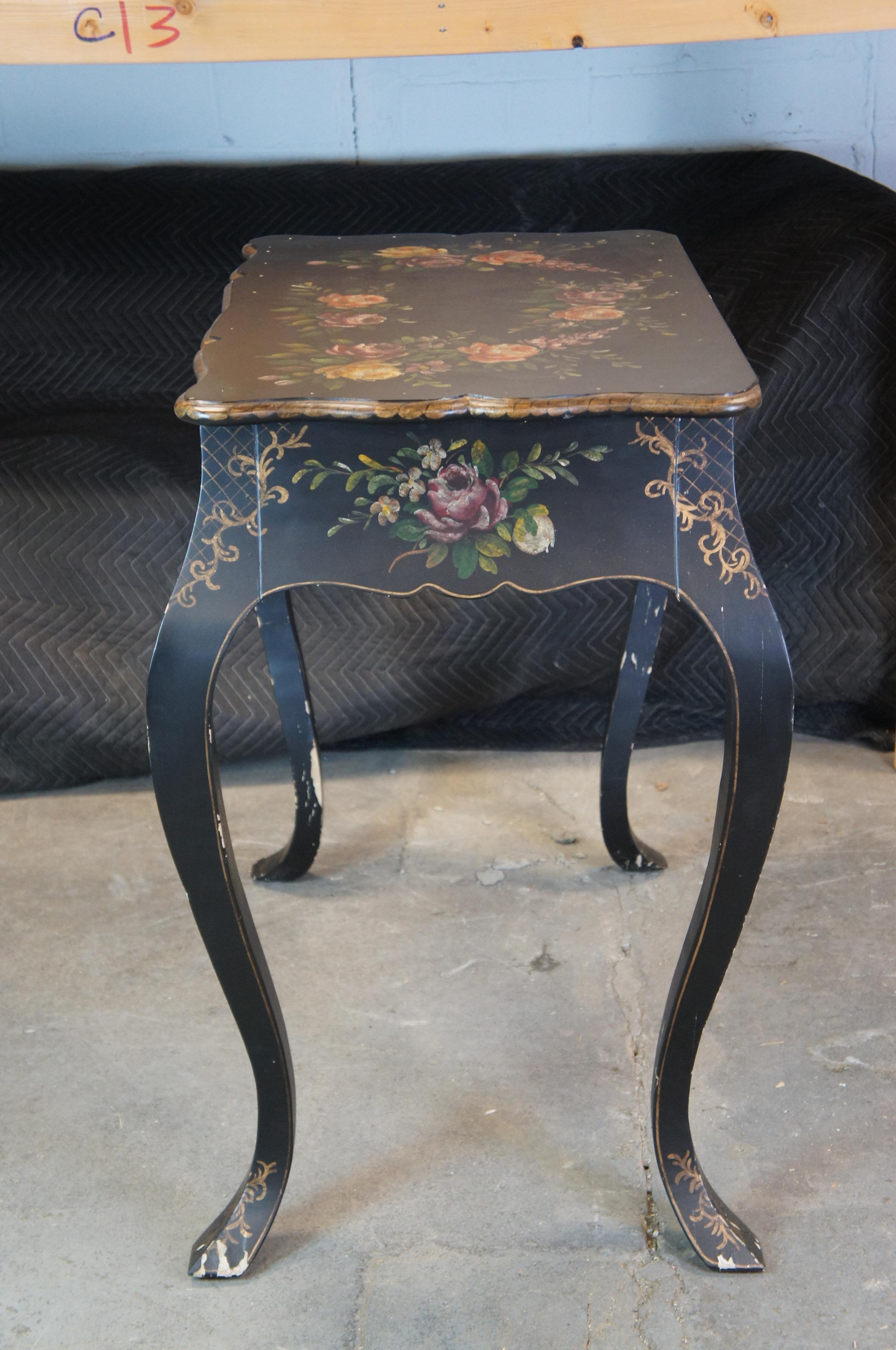Vintage French Provincial Serpentine Tole Painted Entry Console Sofa Table 4