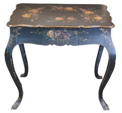 Vintage French Provincial Serpentine Tole Painted Entry Console Sofa Table