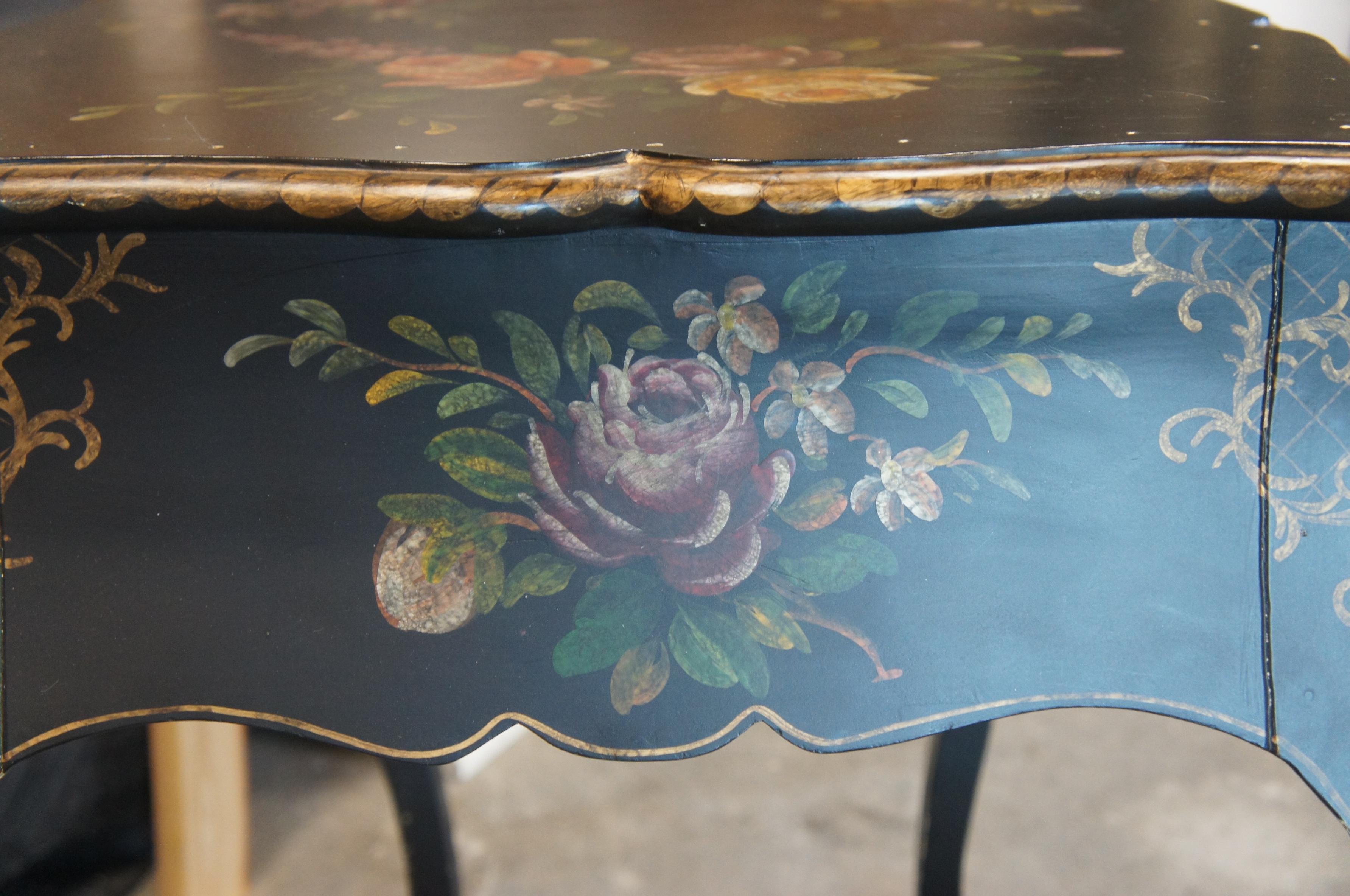 Vintage French Provincial Serpentine Tole Painted Entry Console Sofa Table In Good Condition In Dayton, OH