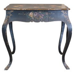 Vintage French Provincial Serpentine Tole Painted Entry Console Sofa Table