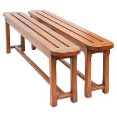 Vintage French Provincial Slatted Pine Bench Seating