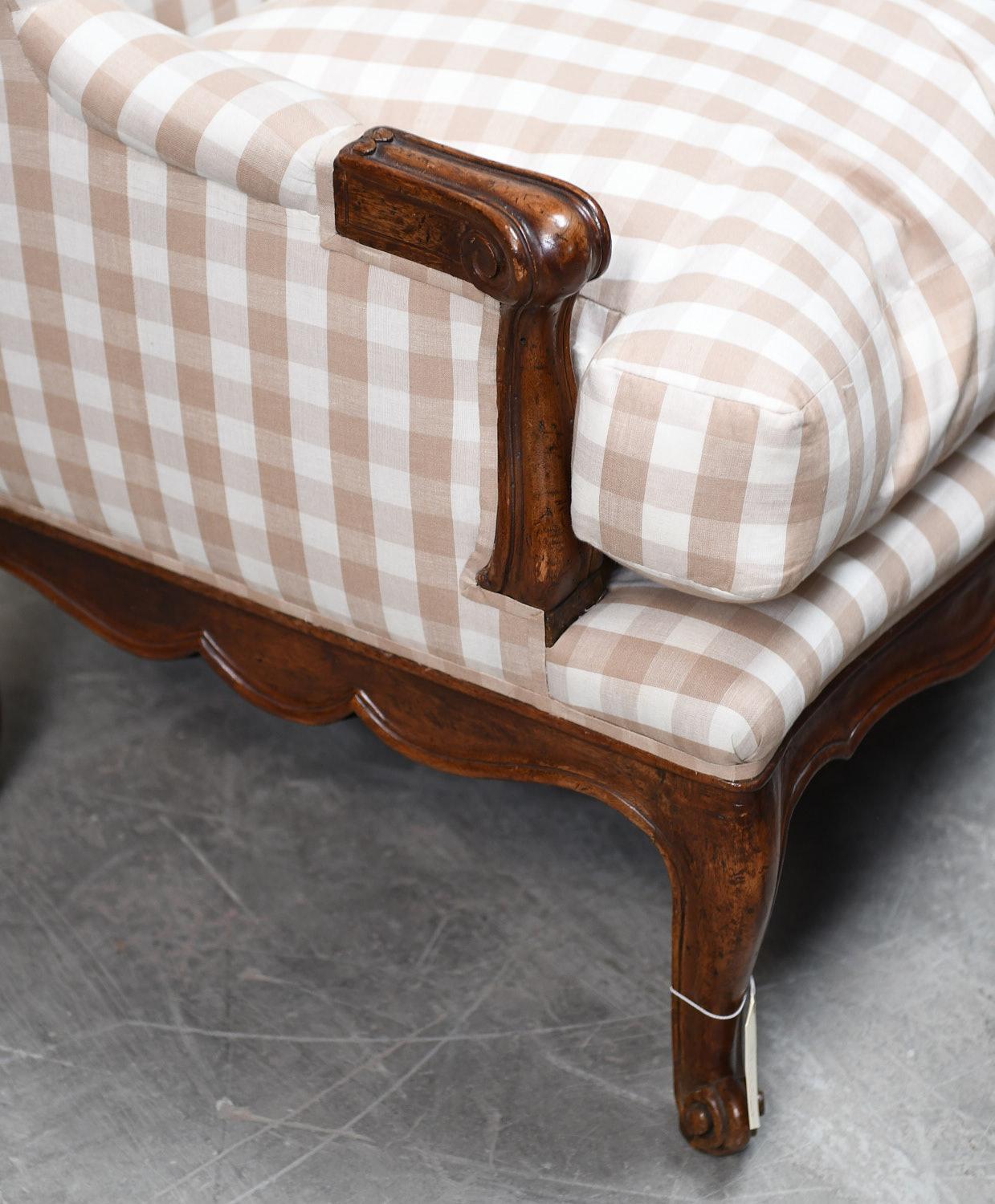 Hand-Crafted Vintage French Provincial Style Armchairs, Beige and White Gingham Upholstery
