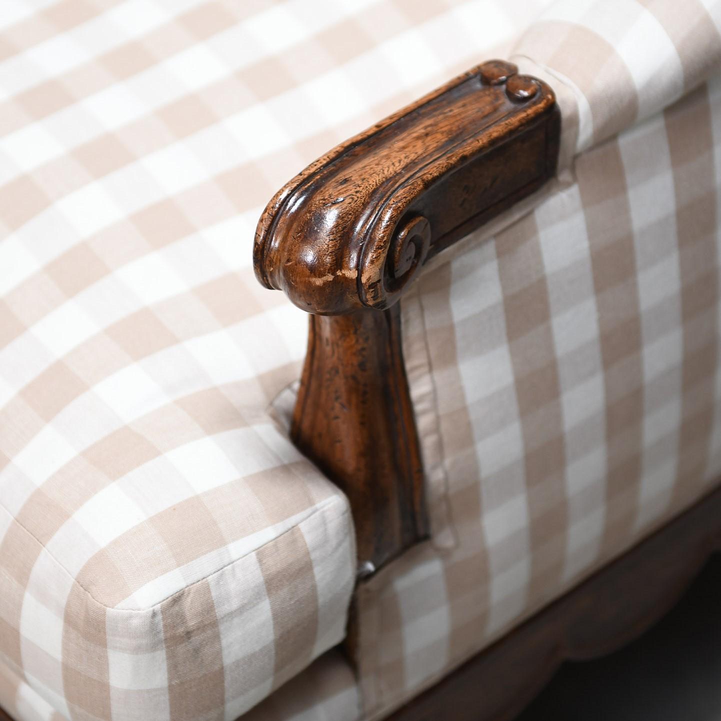 Vintage French Provincial Style Armchairs, Beige and White Gingham Upholstery In Good Condition In Morristown, NJ