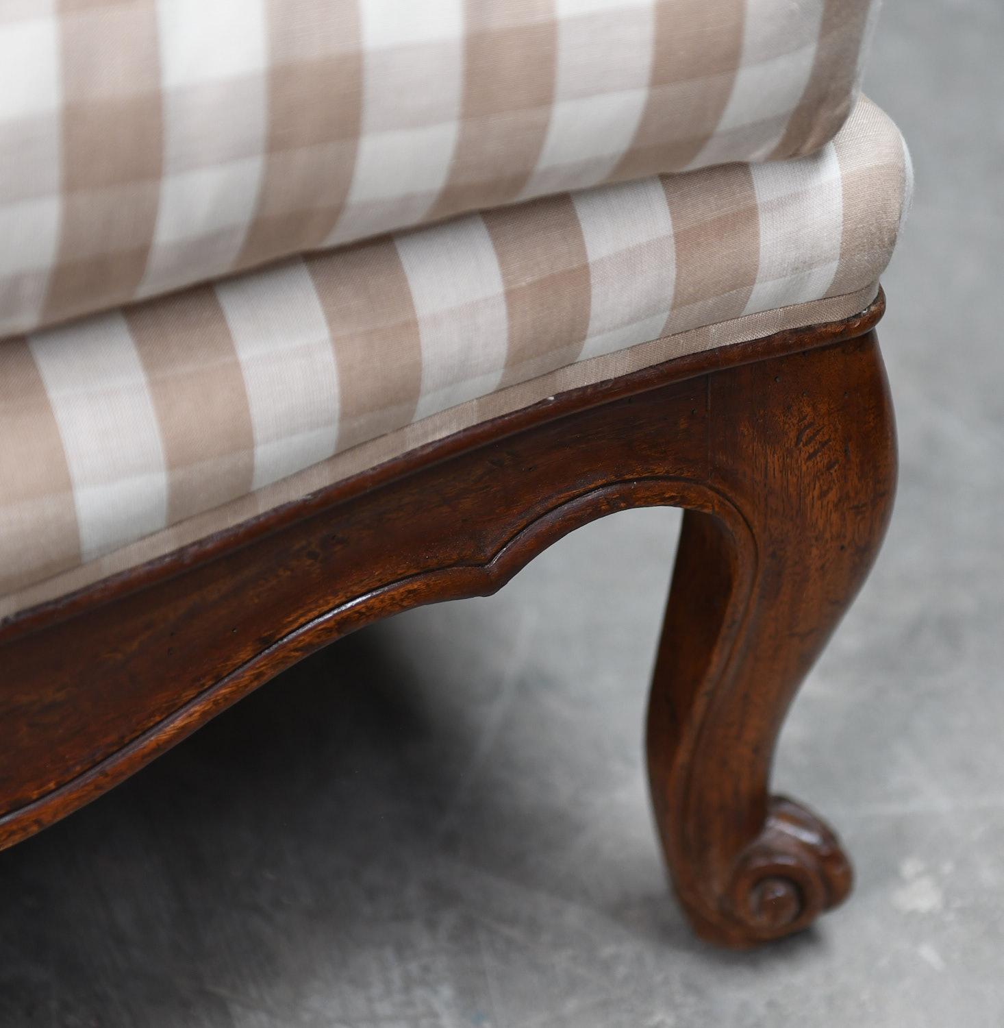 Mid-20th Century Vintage French Provincial Style Armchairs, Beige and White Gingham Upholstery