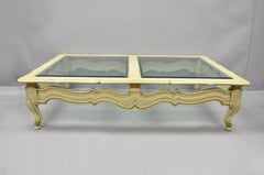 Vintage French Provincial Style Beveled Glass Cream Painted Large Coffee Table