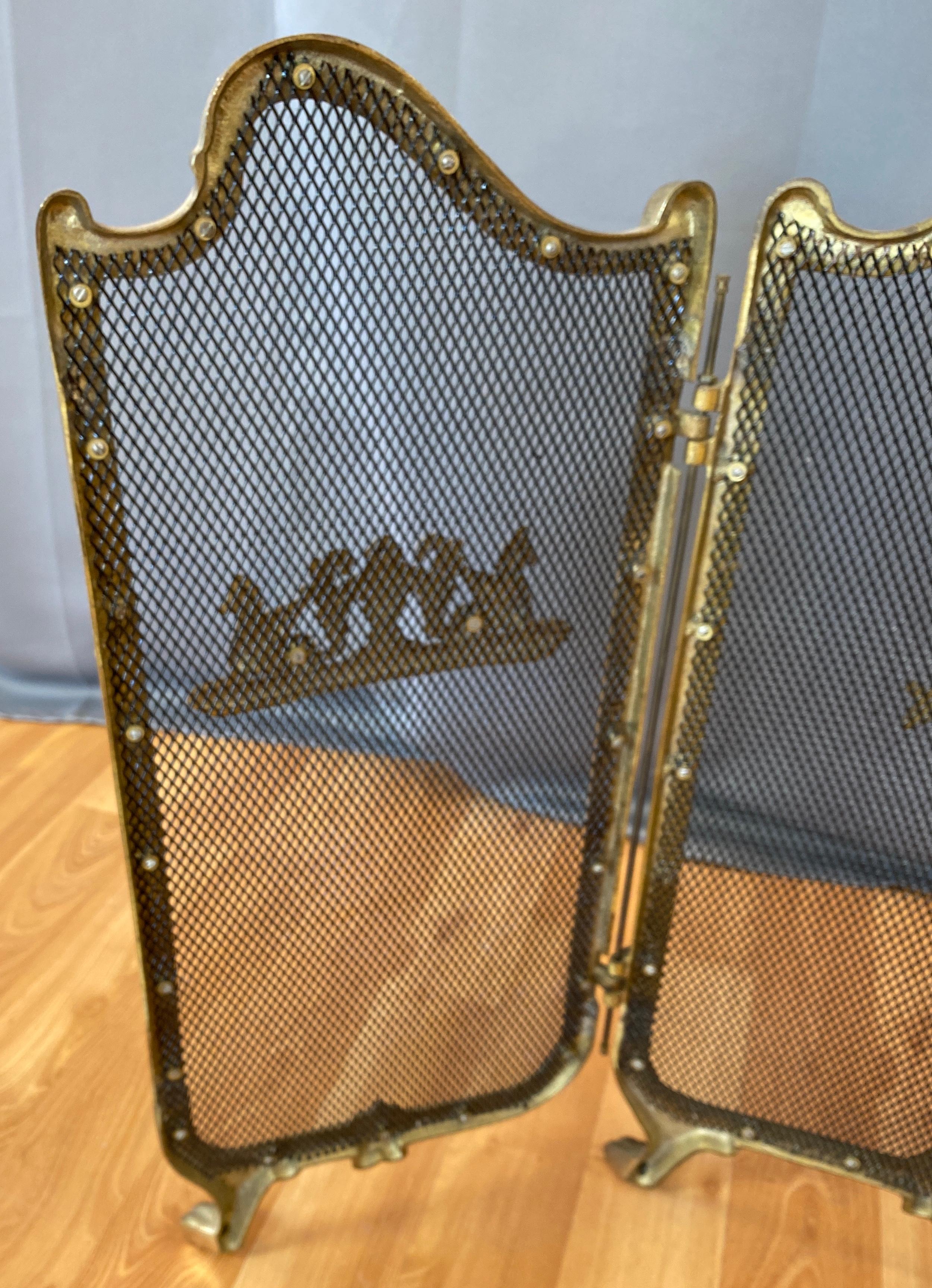 Vintage French Provincial Style Brass Fireplace Screen 1