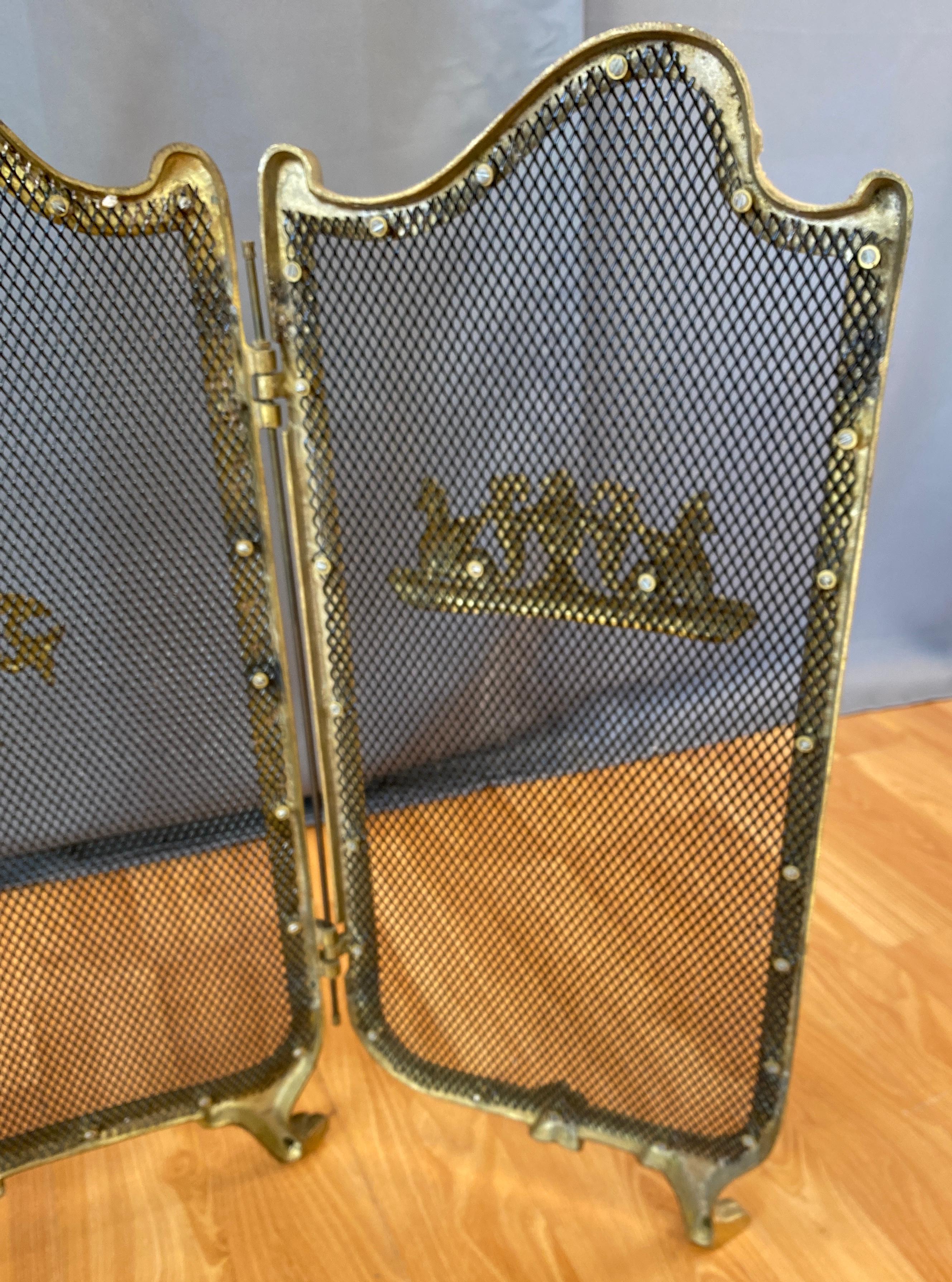 Vintage French Provincial Style Brass Fireplace Screen 3