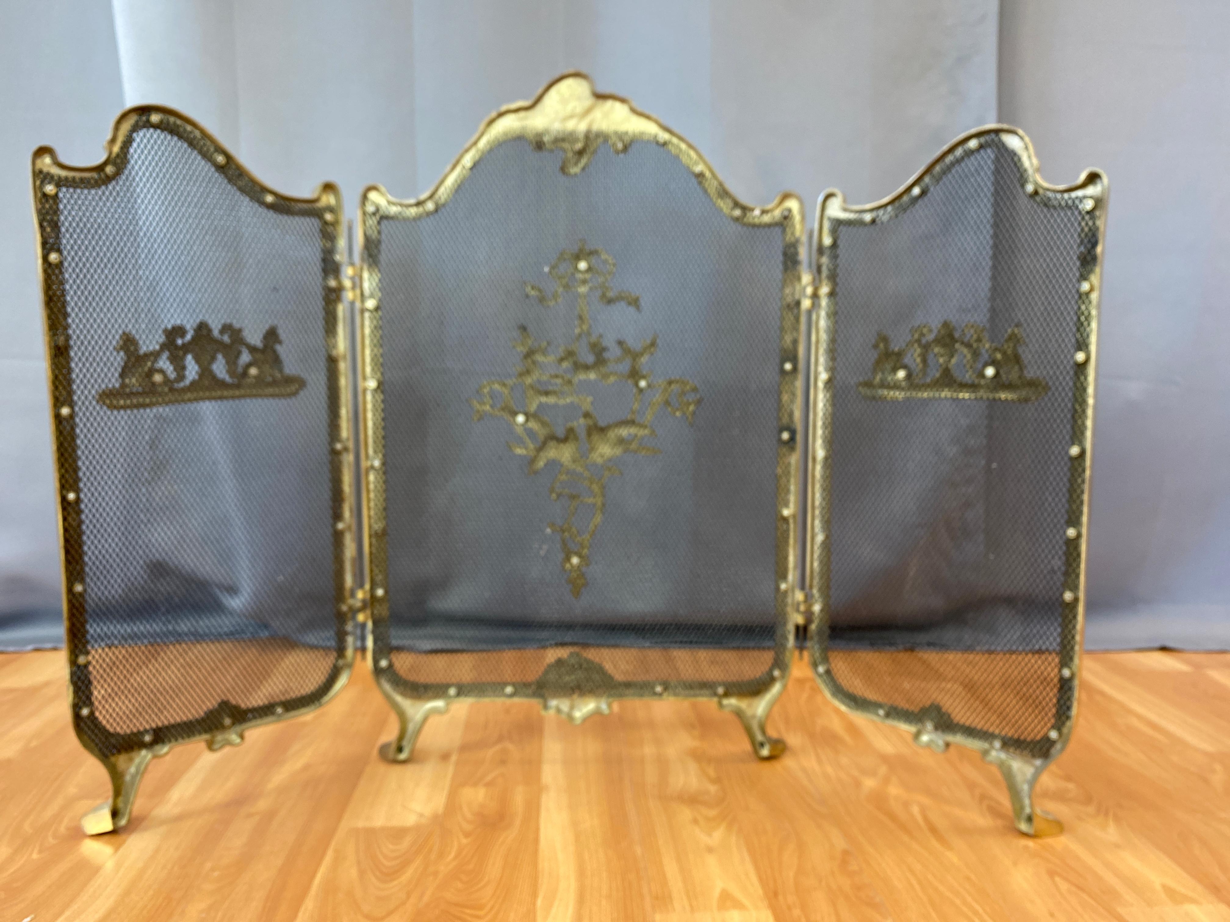 Metal Vintage French Provincial Style Brass Fireplace Screen