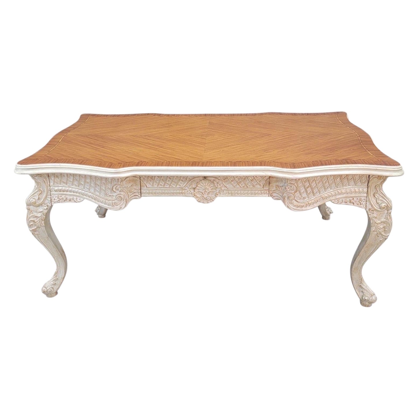 Vintage French Provincial Style Carved Antique White Writing Desk