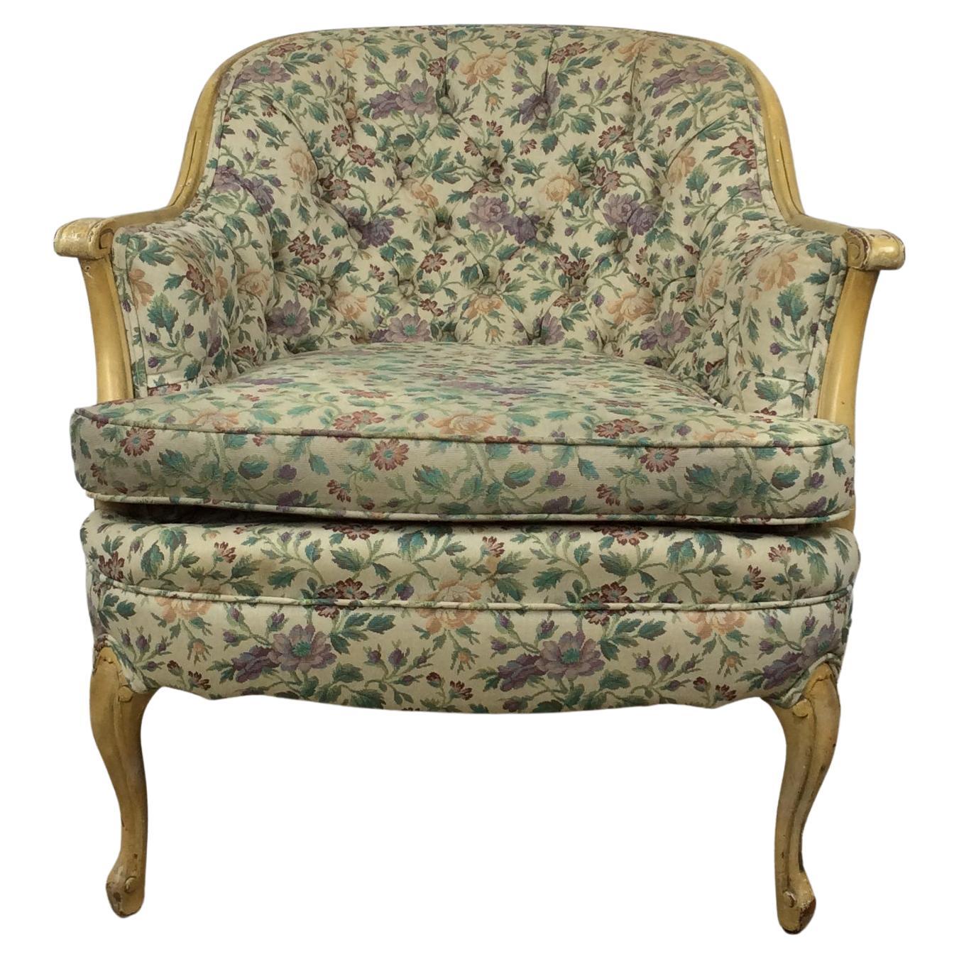 Vintage French Provincial Style Club Chair with Tufted Back