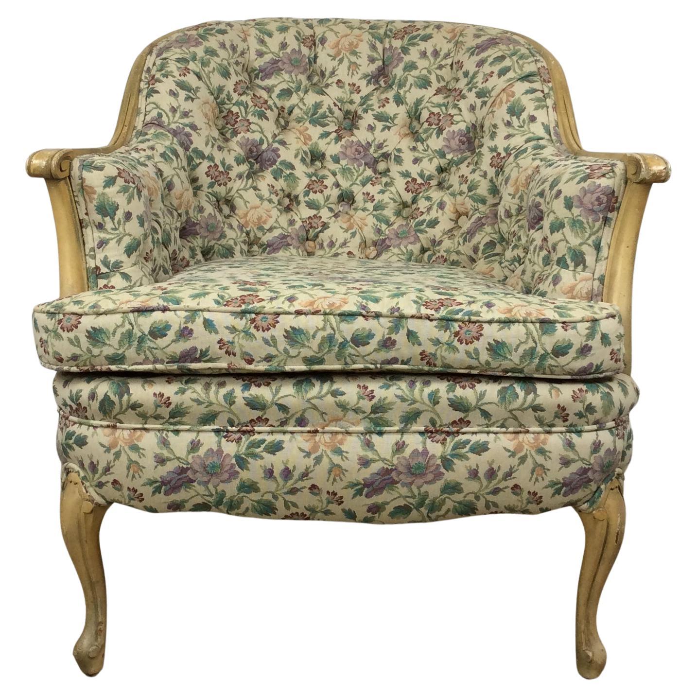 Vintage French Provincial Style Club Chair with Tufted Seat Back