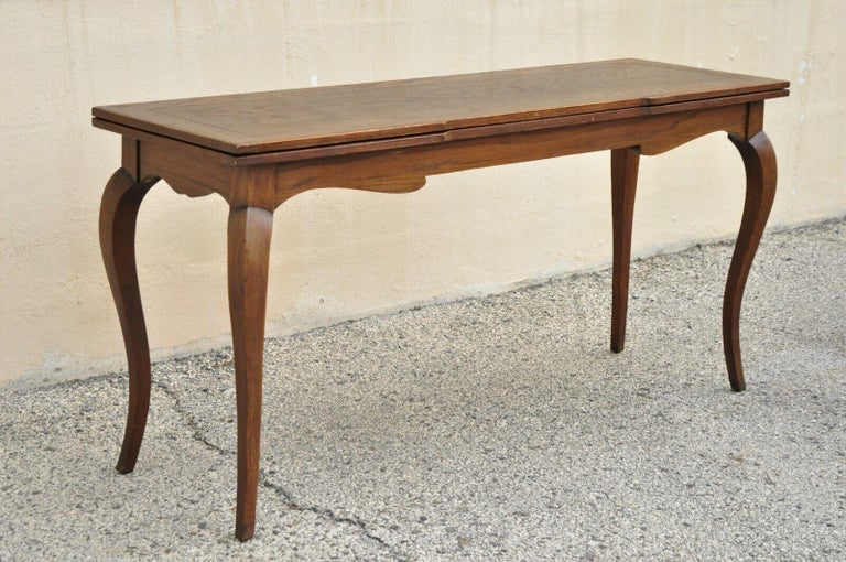 Vintage French Provincial Style Country Oak Wood Extension Console Game