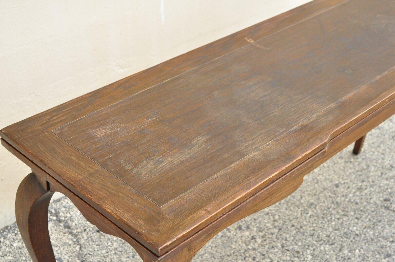 Vintage French Provincial Style Country Oak Wood Extension Console Game Table 4