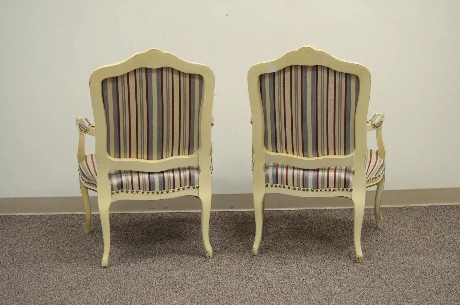 Vintage French Provincial Style Cream Painted Dining Room Chairs - Set of 6 3