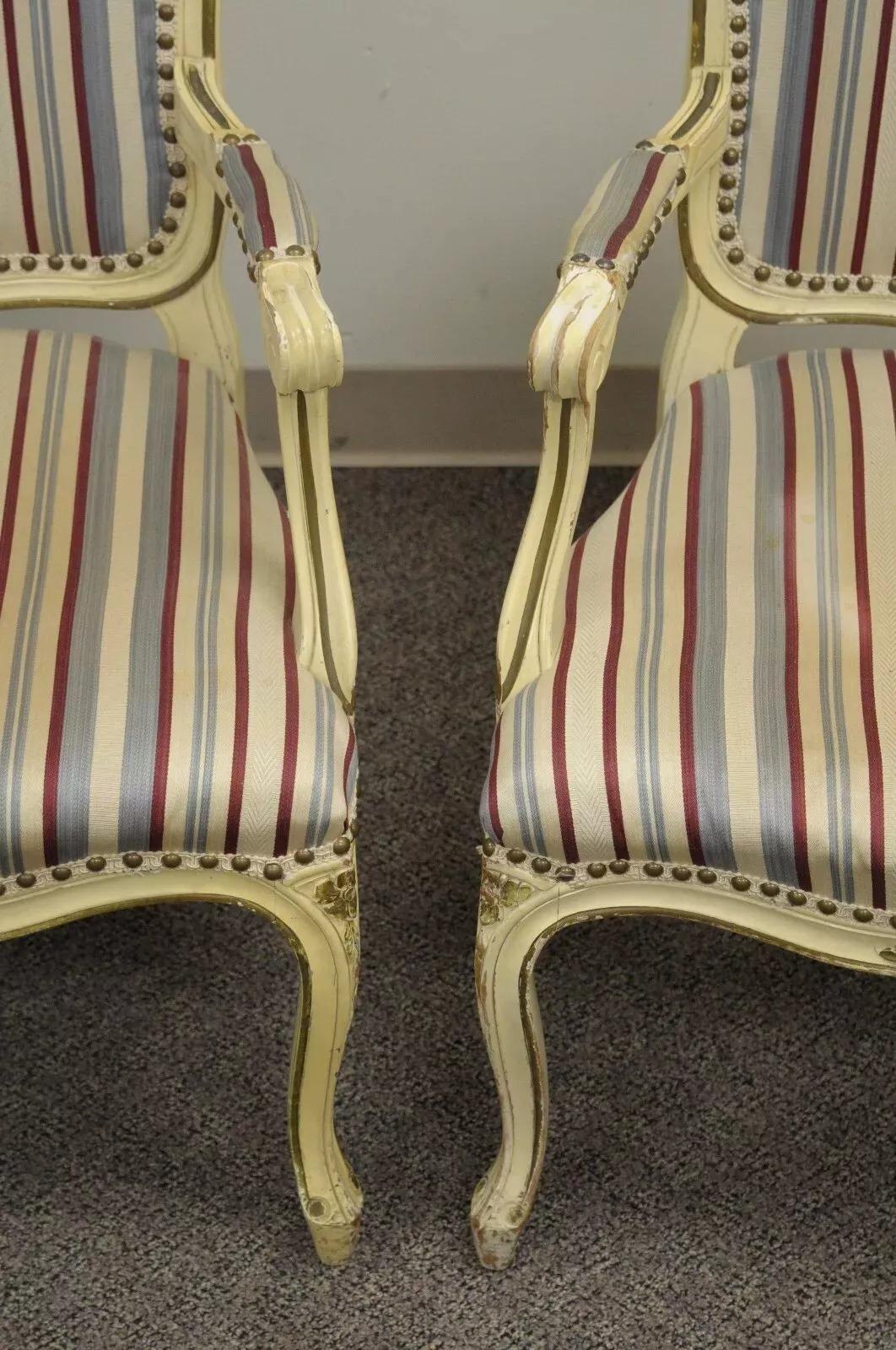 Vintage French Provincial Style Cream Painted Dining Room Chairs - Set of 6 4