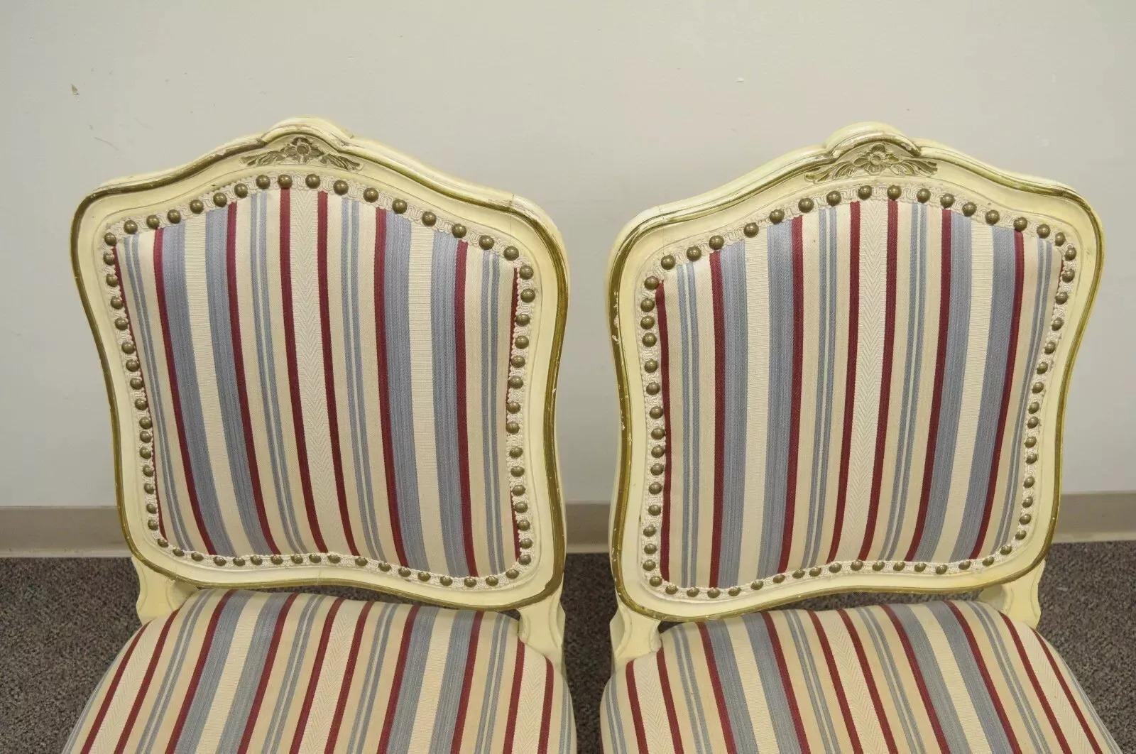 Vintage French Provincial Style Cream Painted Dining Room Chairs - Set of 6 In Good Condition In Philadelphia, PA