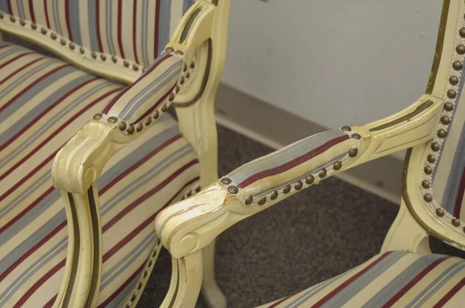 Vintage French Provincial Style Cream Painted Dining Room Chairs - Set of 6 1