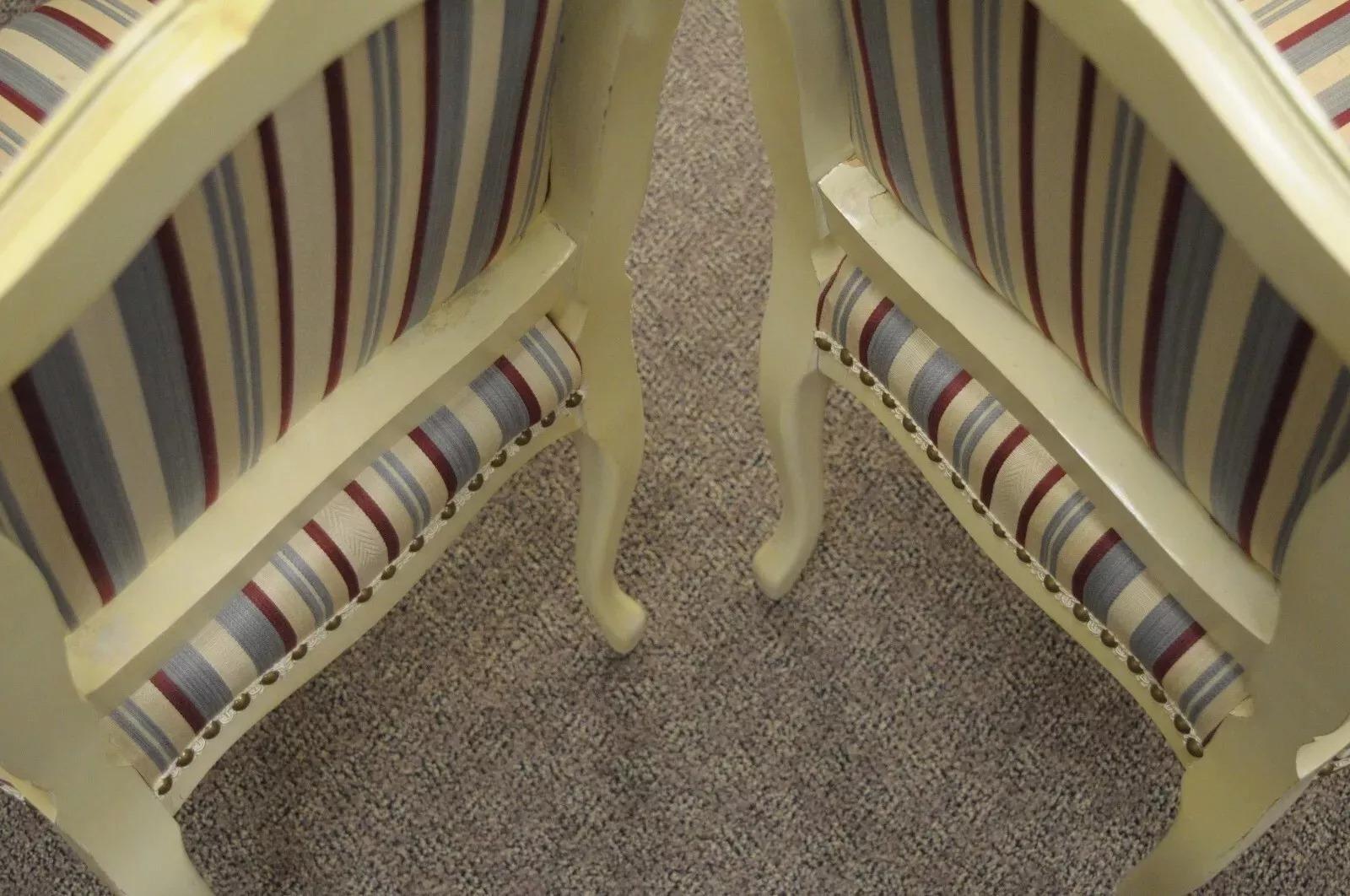 Vintage French Provincial Style Cream Painted Dining Room Chairs - Set of 6 2