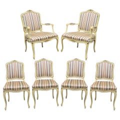 Vintage French Provincial Style Cream Painted Dining Room Chairs - Set of 6
