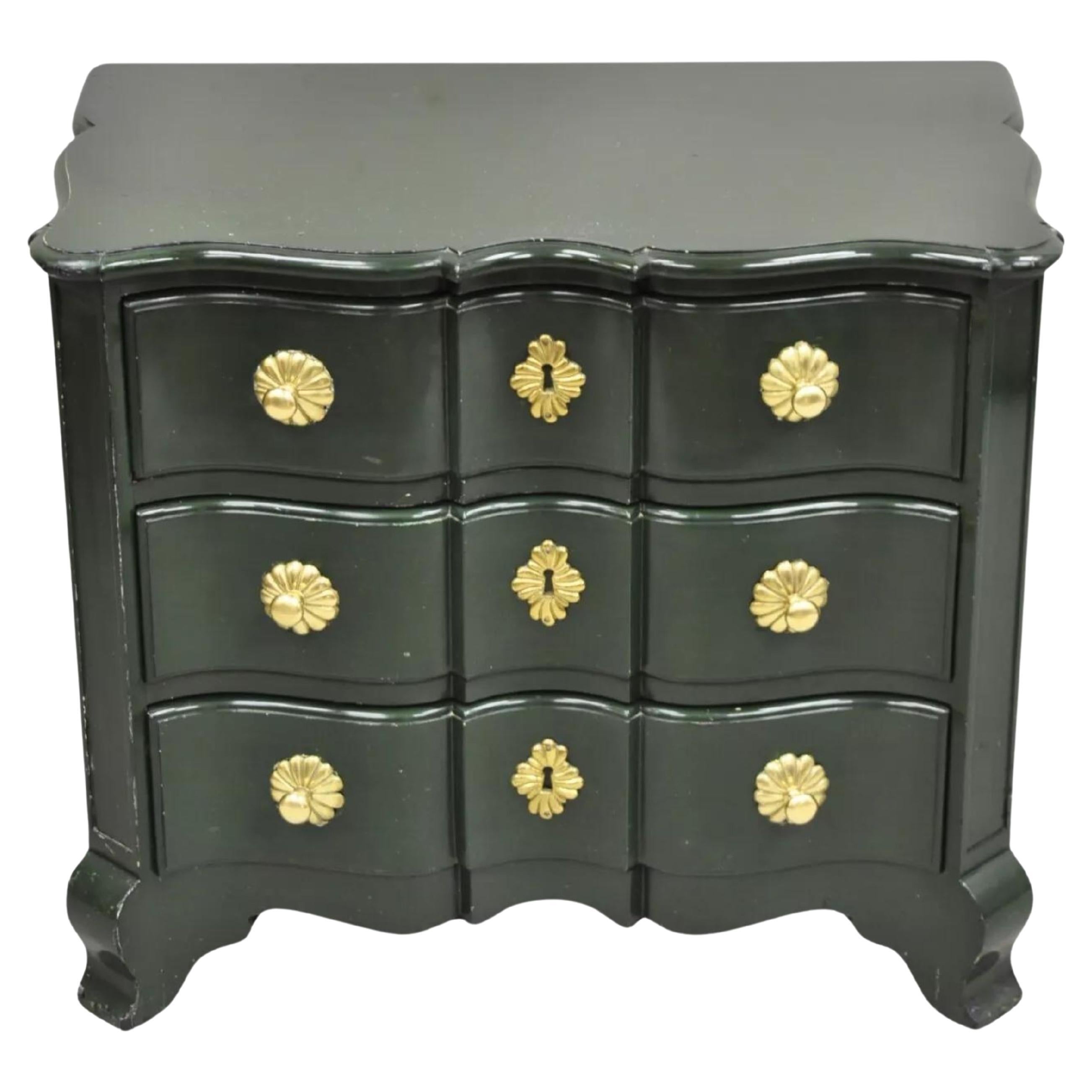 Vintage French Provincial Style Green Lacquer 3 Drawer Nightstand by Roundtree