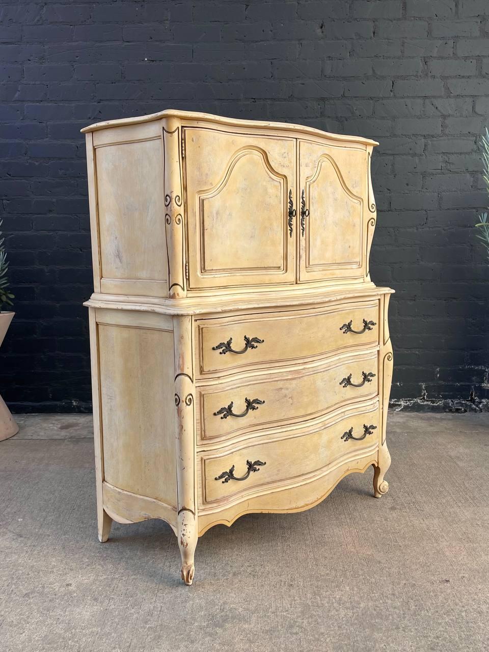 American Vintage French Provincial Style Highboy Dresser For Sale