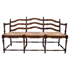 Vintage French Provincial Style Ladder Back Bench Rush Seat
