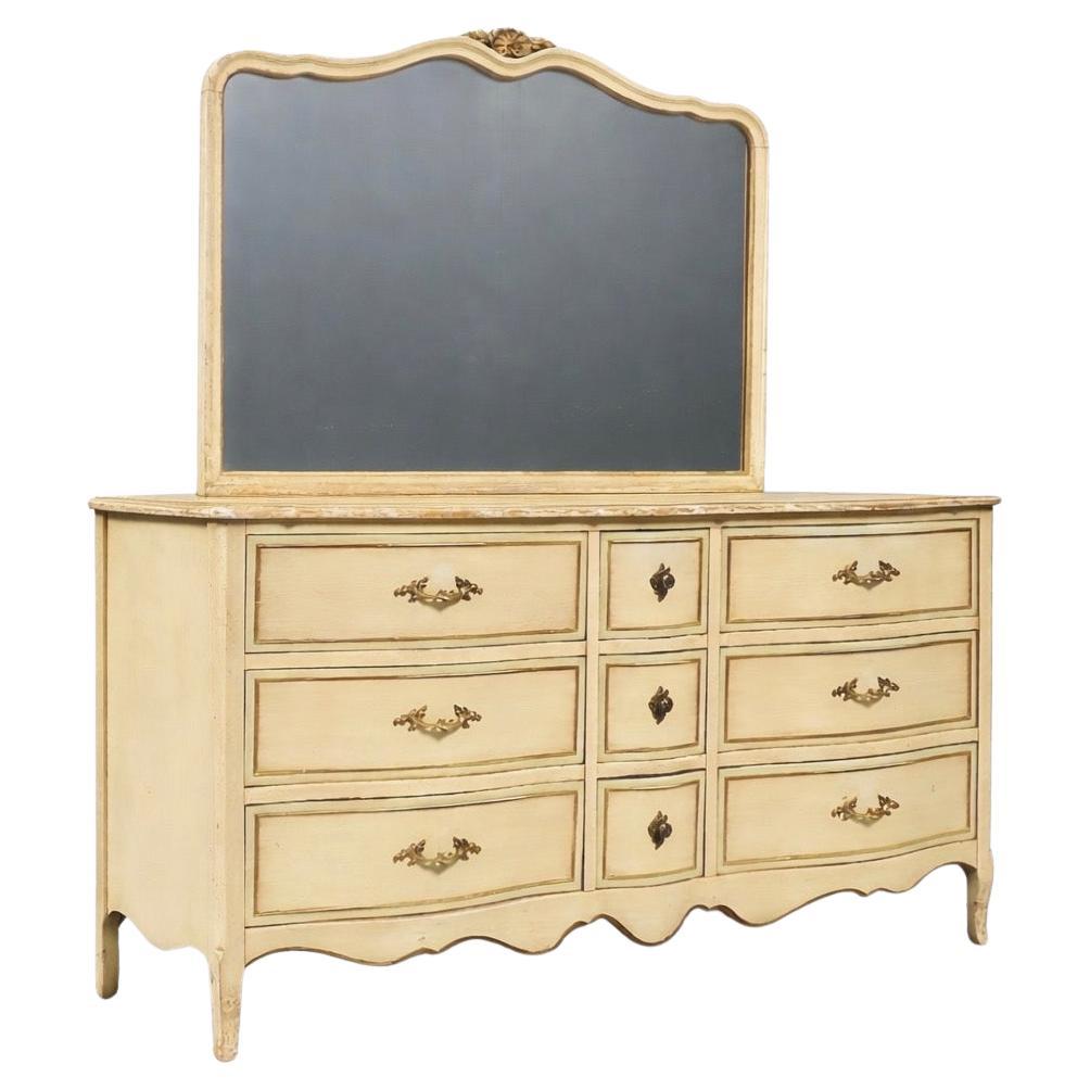 Vintage French Provincial Style “Limoges” Painted Dresser w/ Mirror For Sale