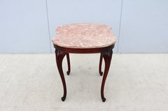 Vintage French Provincial Style Mahogany and Pink Marble Top Tall Side Table