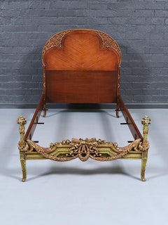 Vintage French Provincial Style Mahogany & Gilt Twin Bed Frame