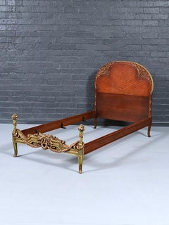Vintage French Provincial Style Mahogany & Gilt Twin Bed Frame