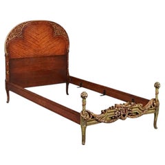 Vintage French Provincial Style Mahogany & Gilt Twin Bed Frame