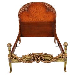 Vintage French Provincial Style Mahogany & Gilt Twin Bed Frame